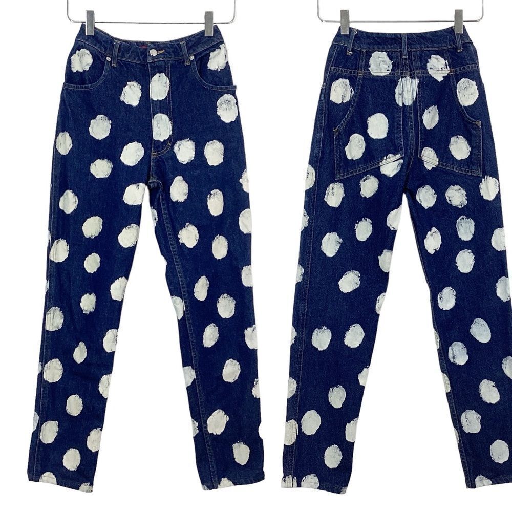 ECKHAUS LATTA EL Jeans 25 Indigo Polka Dot High Rise Straight Leg Art Denim USA